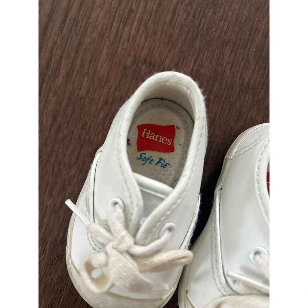 Vtg Hanes Soft Fit Baby Sneakers White Leather Lace Infant Shoes Size 2W 4265896